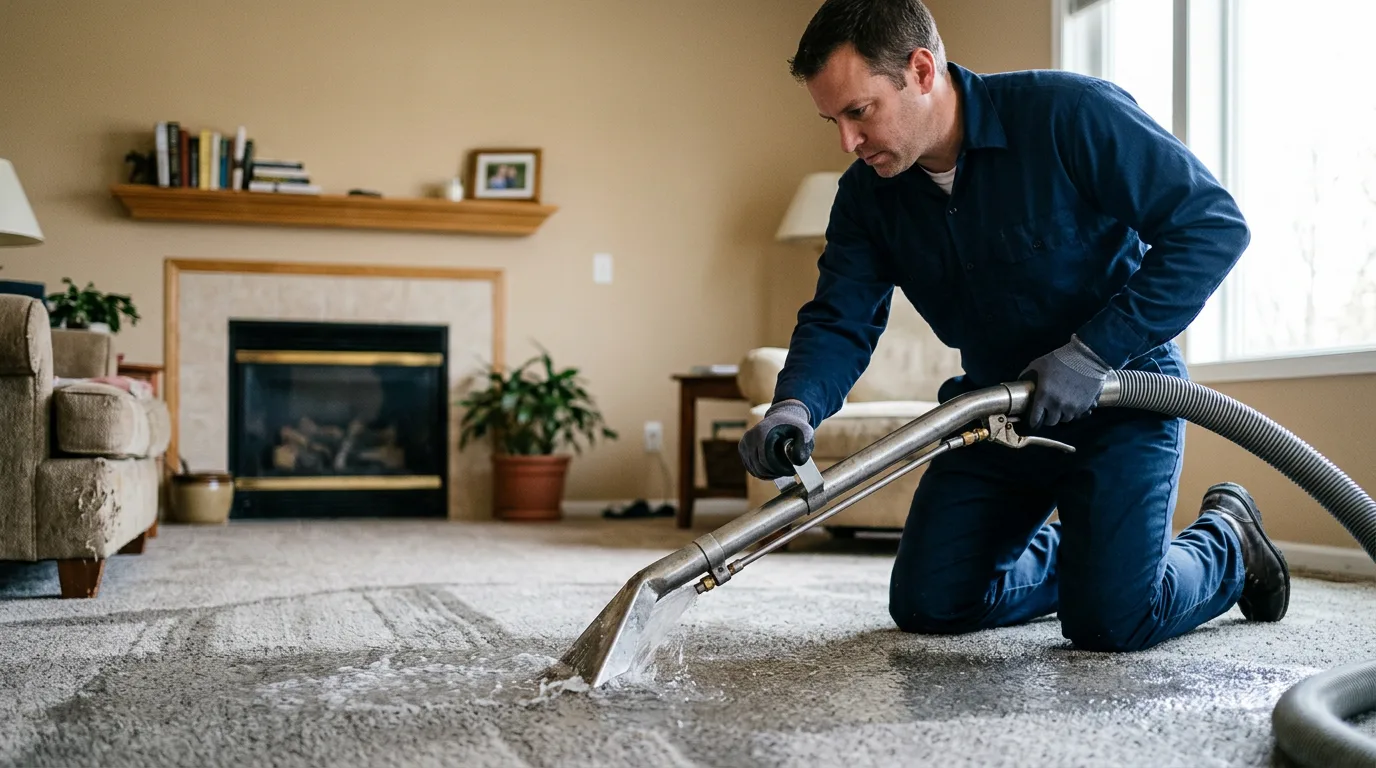 Water damage restoration technician working near Fortescue, NJ
